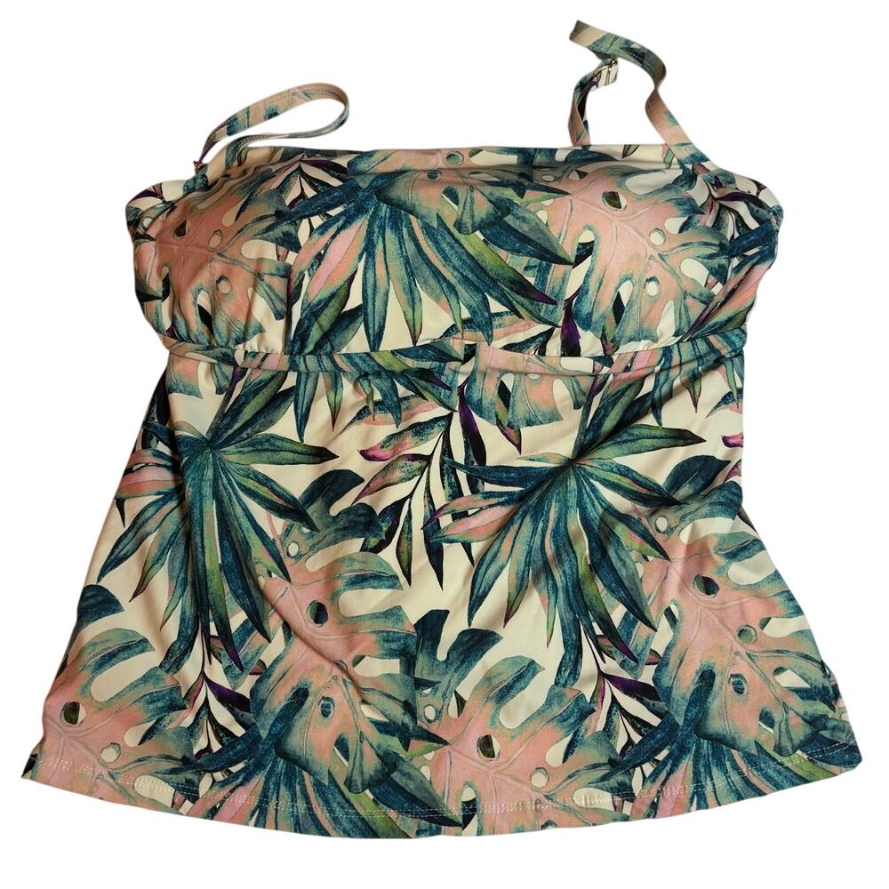 Alex Marie XL Tropical Tankini Swim Dress Top Palm Leaf Floral Molded Cups